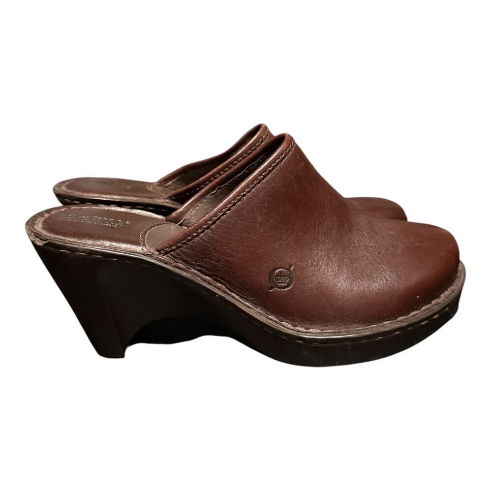 Born Brown Leather Mule Clogs Womens Size 8 EU 39 Slip On Comfort Heeled Shoes - Picture 2 of 10